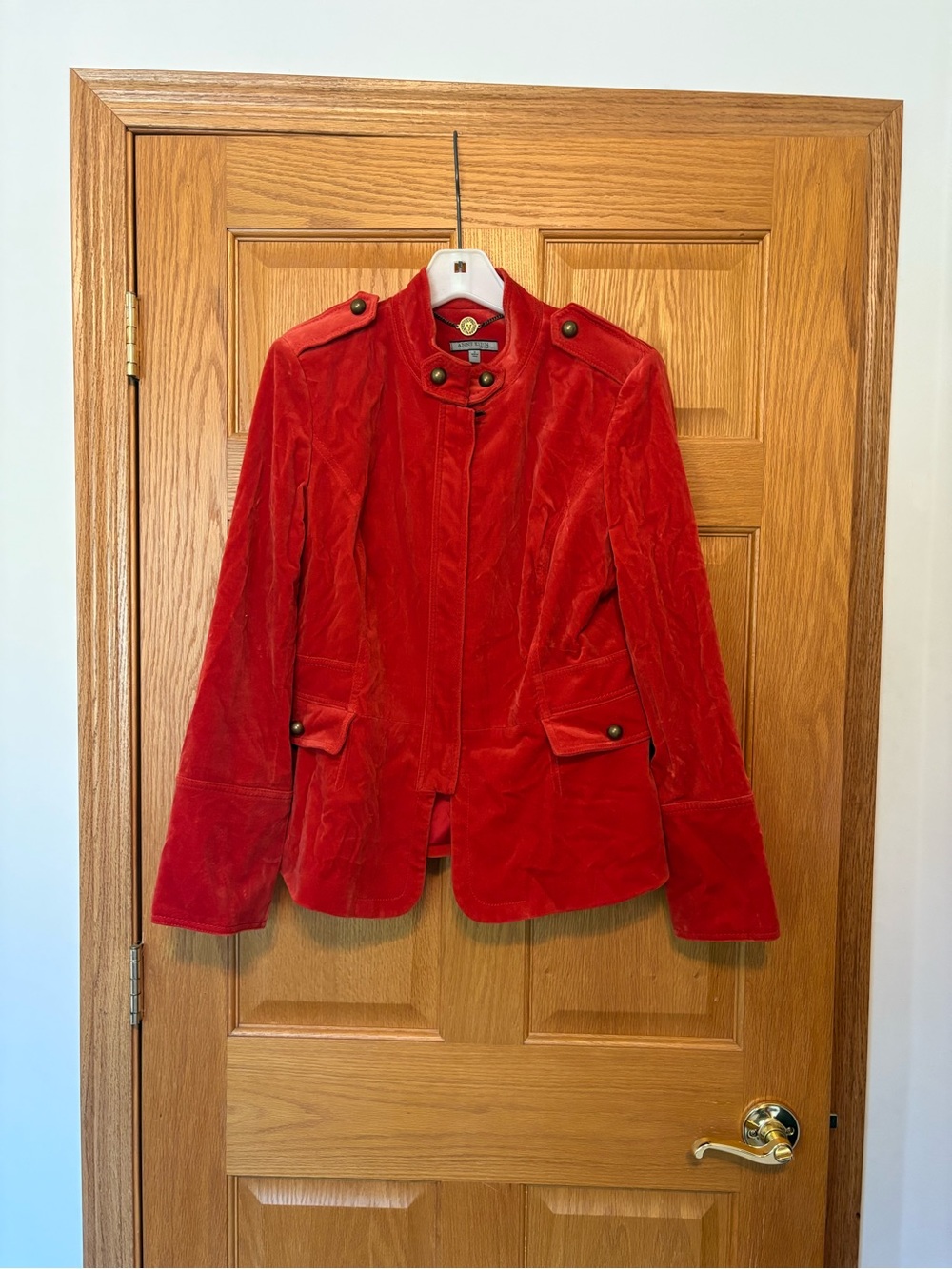 Anne Klein Orange/Red Velvet Military-Style Blazer